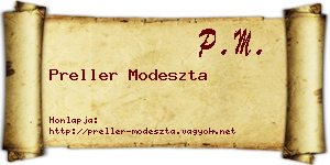 Preller Modeszta névjegykártya